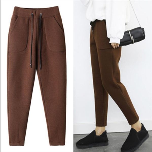 

thicken pencil autumn winter women capris plus size ol style wool female work suit pant loose trousers, Black;white