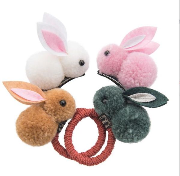 

3d rabbit hairbands ponytail holder rope kids girls lovely rabbit hair clips women creative cute headdress, Slivery;white