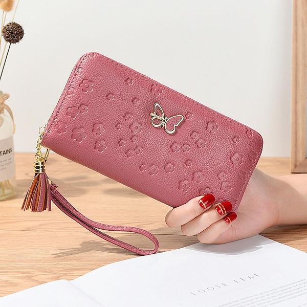 

wallets wallet ms clutch korean pu long female coin purse butterfly cutout hardware large capacity zip phone case women, Red;black