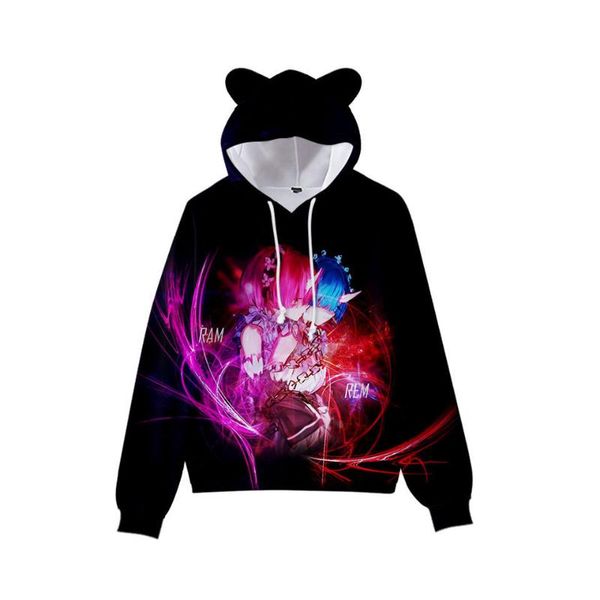 

men's hoodies & sweatshirts 2021 re: life a different world from re zero rem ram sweatshirt kids hoodie boys girl kawaii cat ear hoody, Black