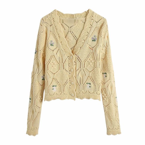 

sweet women v neck knitted cardigan spring-autumn fashion ladies vintage fresh cute knitwear female flower 210430, White