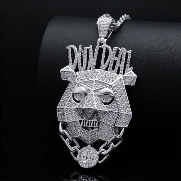 

fashion designer dundfal dog head pendant pave bling cubic zircon luxury necklace for men hip hop jewelry party drop necklaces, Silver
