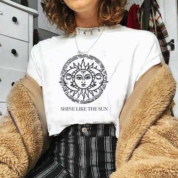 

vintage style shine like sun printed t shirt aesthetic harajuku hipster short sleeve streetwear graphic tees fashion grunge 210518, White