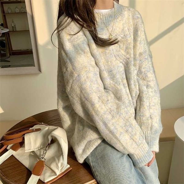 

women's solid loose thicken twist knit sweater autumn long sleeve all-match pullovers ladies sweet office sweaters 211011, White;black
