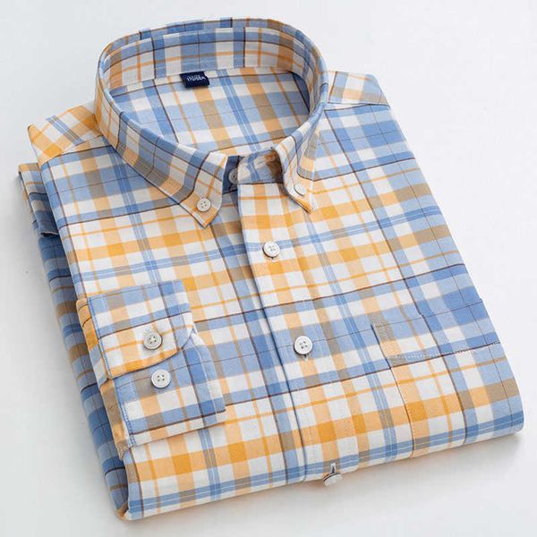 

100% cotton oxford shirts for man long sleeve soft checked button-down regular fit plaid casual solid shirt plus size5xl6xl 210609, White;black