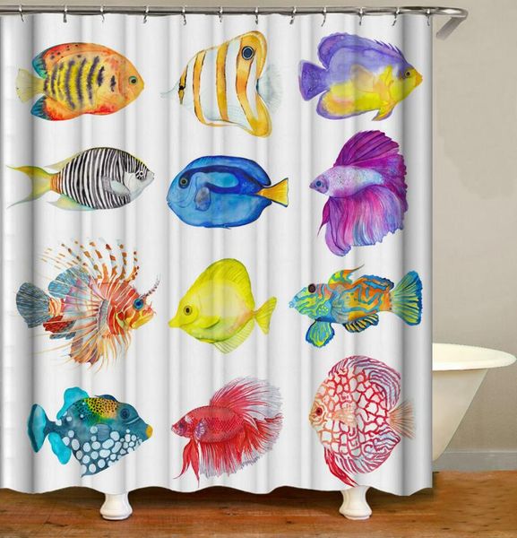 

cartoon colored fish shower curtain bath accessories with 12 hooks waterproof polyester fabric bathroom decor curtains