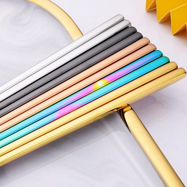 

chopsticks 1 pair reusable steel chinese non-slip metal for sushi chopstick kitchen noodles tableware sticks tool k2g7