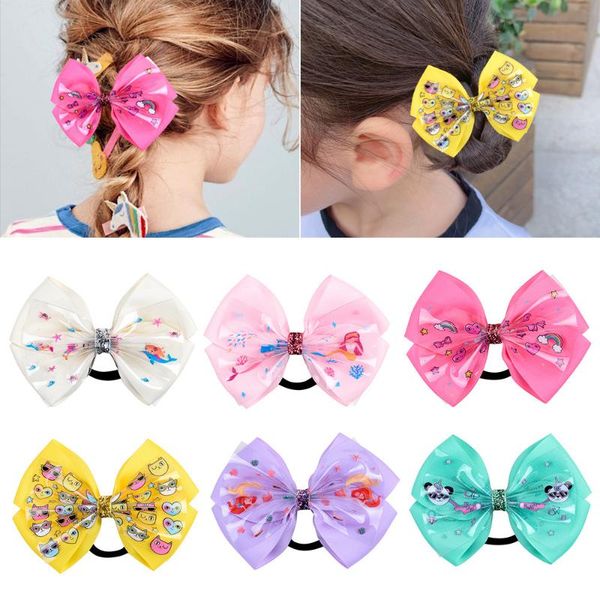 

cartoons hair bands rubber girl bows handmade children bowknot cute elastic rings headdress band accessories, Slivery;white