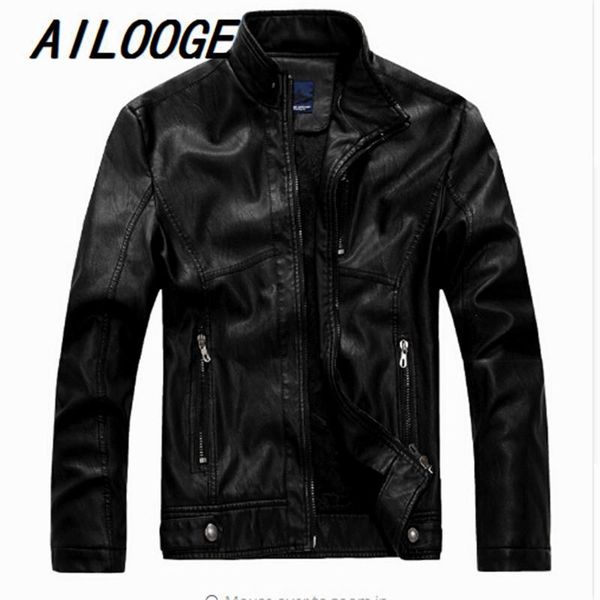 

men's fur & faux selling 2021 pu leather jacket fashion casual slim men mandarin collar male, Black