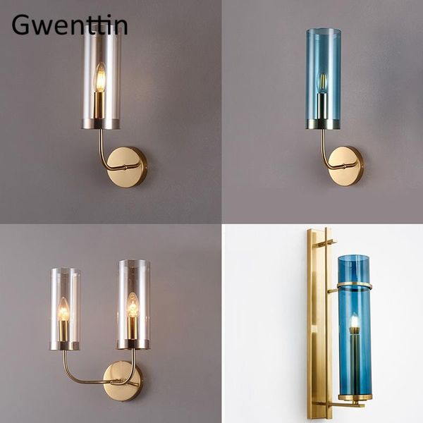 

wall lamps modern luxury blue glass led gold sconce mirror light fixtures for bedroom bathroom lamp home decor luminaire
