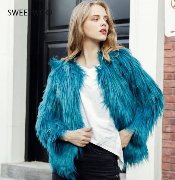 

women's fur & faux elegant furry coat women fluffy warm long sleeve female outerwear autumn winter jacket hairy overcoat 4xl, Black