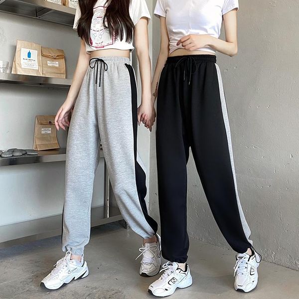 

sweatpants women harajuku jogging streetwear korean fashion side pockets loose-fitting spring and autumn thin ankle-length pants women', Black;white