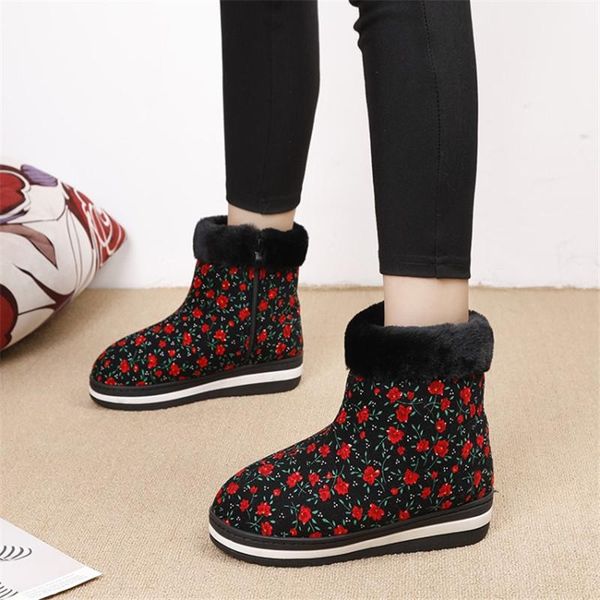 

boots 2021 winter women's fashion shoes round toe flat bottom low-heel warm mom female old age large size multiple colors, Black