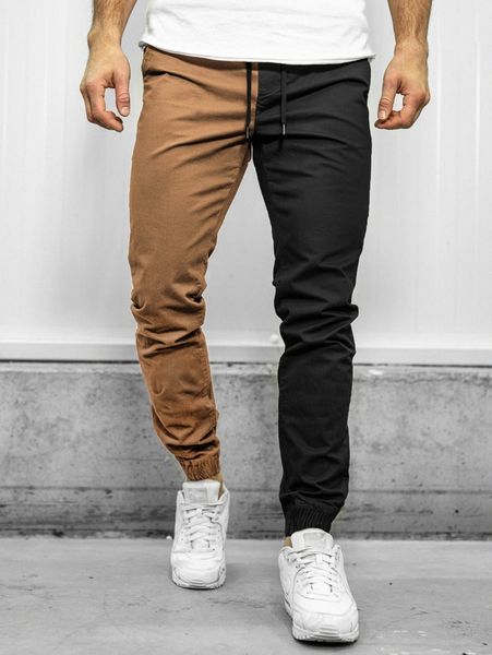 

men two tone drawstring waist pants g8v9#, Black