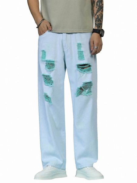 

men ripped wide leg jeans q60y#, Blue
