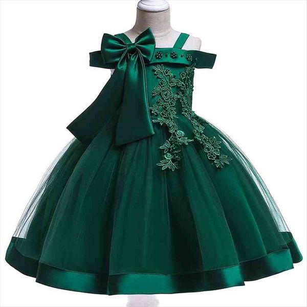 

3-10 years kids appliques flower girl dresses elegant christmas wedding with big bow girls party, Red;yellow