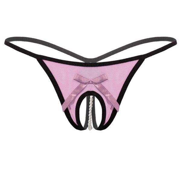 

women's panties women sheer mesh crotchless briefs underwear ladies artificial pearls low waist t-back underpants, Black;pink