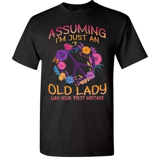 

love peace old lady hippie t-shirt om life flower hippy tee gift women, White;black