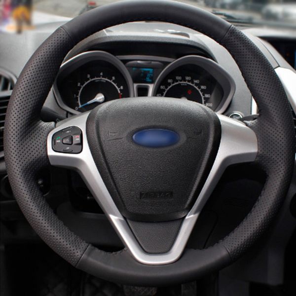 Volante in pelle superiore cucito a mano sulla copertura avvolgente per Ford Fiesta 2008-13 Ecosport 2013-16