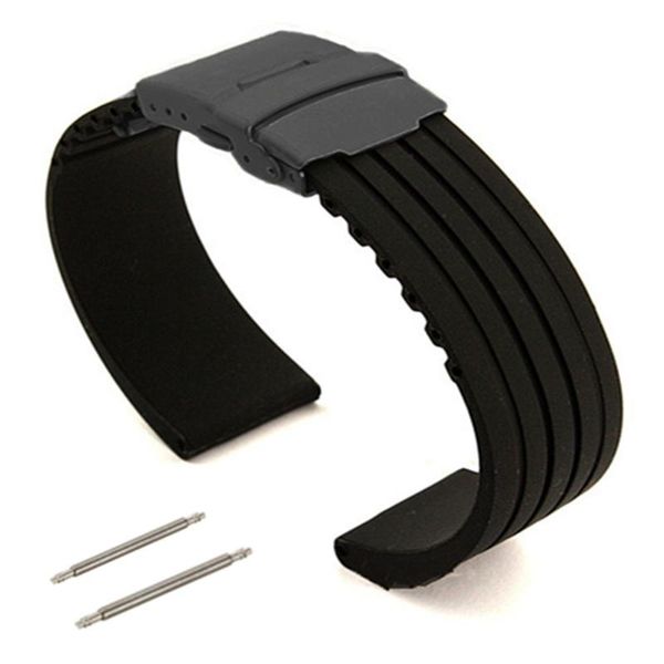 

watch bands 16mm 18mm 20mm 22mm 24mm black rubber silicone replacement band strap pvd double locking buckle, Black;brown