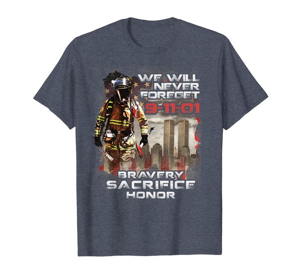 

we will never forget 9-11-01 bravery sacrifice honor tshirt, White;black