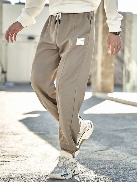 

men patched detail drawstring waist sweatpants z6jw#, Black