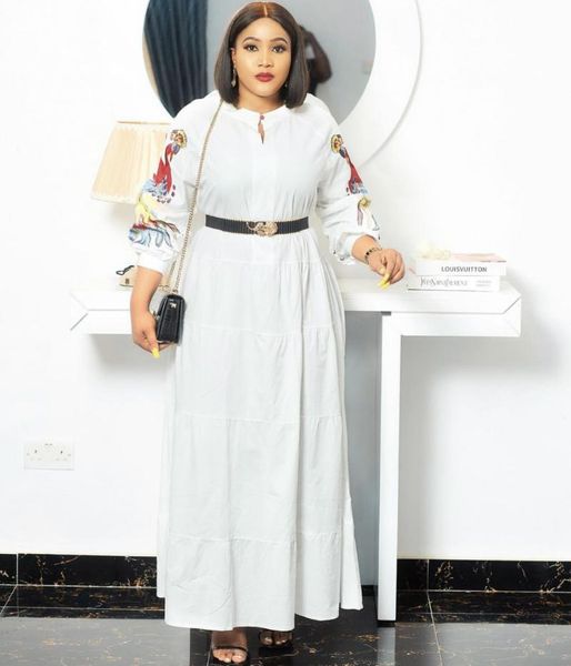 

casual dresses tsxt 2021 african style women printed stitching lotus tail loose plus size dress lady o-neck full sleeve large swing, Black;gray