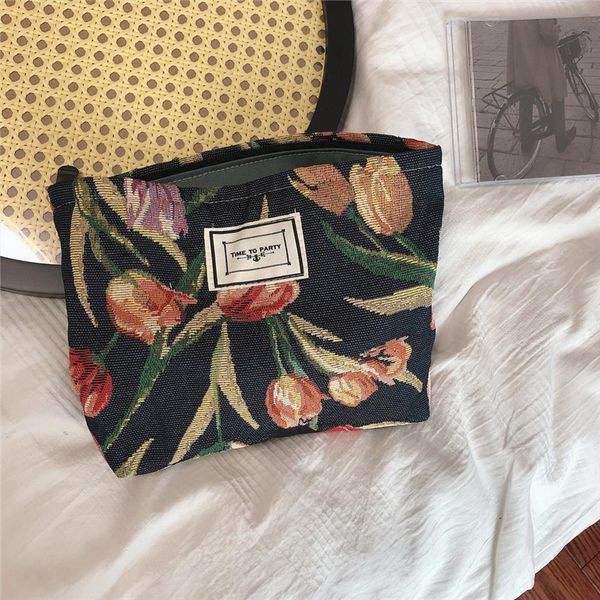 

floral cosmetic cotton jacquard bag travel makeup organizer necesserie beauty storage pouch large women toiletry wash bags