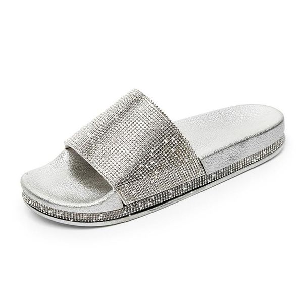 

drop women fashion slippers crystal flat summer shoes female indoor outside bling beach slides open toe ladies, Black
