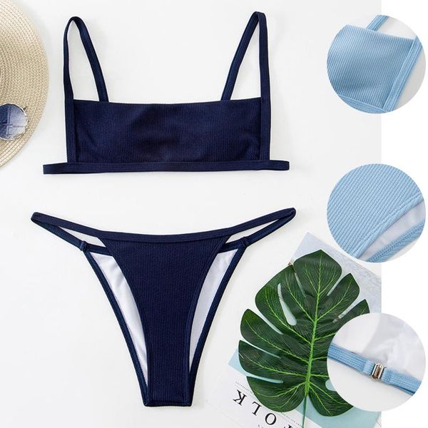 

women's swimwear 2021 solid colour bikini women female swimsuit two-pieces set high waist brazilian bather bathing suit, White;black