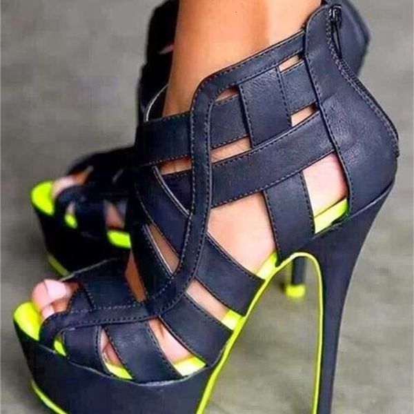 

sandals fashion yellow woman/ pink 145 mm stiletto heels 40 platform cuts open toe zip back high shoes bs5v, Black
