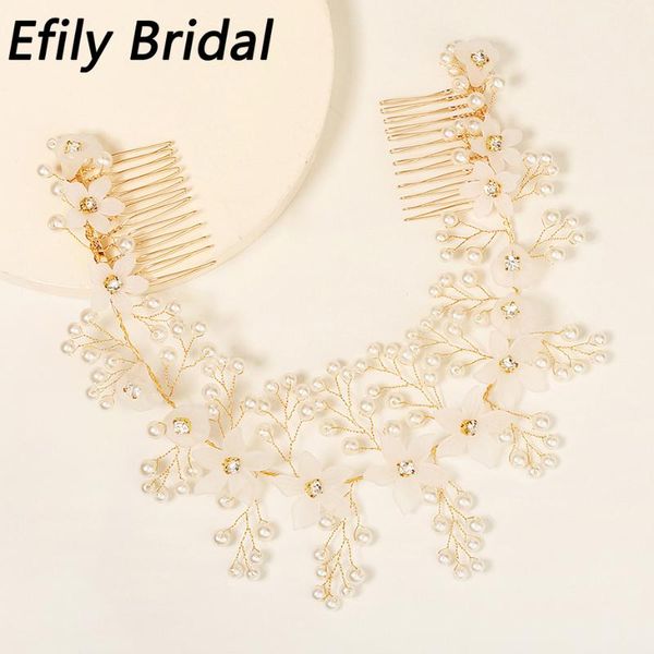 

hair clips & barrettes efily handmade flower pearl headbands for women bridal wedding accessories party jewelry bride headpiece headwear gif, Golden;silver