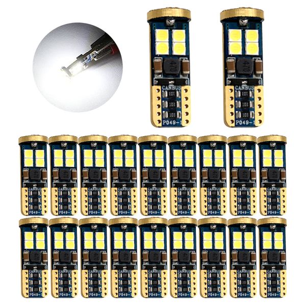 

20pcs white t10 w5w canbus no error 3030 12smd led bulbs for 168 194 car interior dome map license plate lights 12v