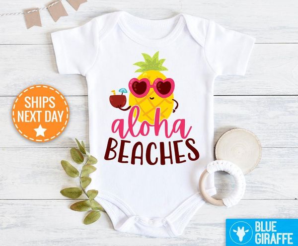 

rompers baby girl clothes aloha beaches onesie cute bodysuit boy, Blue