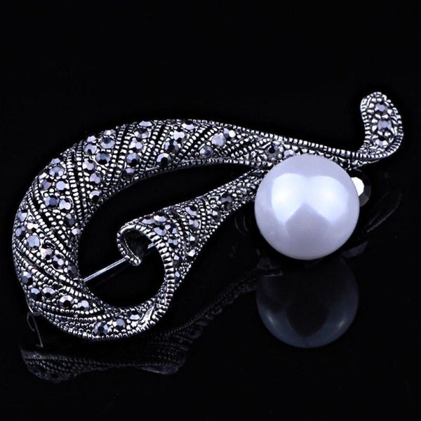

pins, brooches blucome white gray imitation pearl hijab pins jewelry antique silver color vintage flower women's party