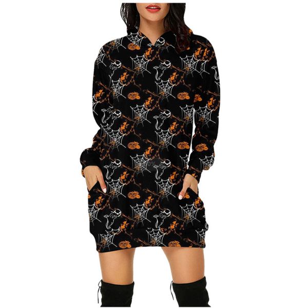 

halloween scary little skull hooded long sleeve ladies long sweater loose, comfortable and soft, Black