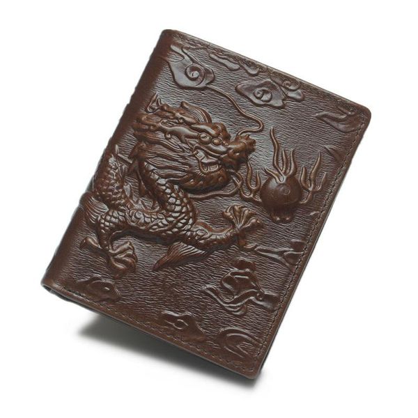 

wallets chinese dragon wallet vintage genuine leather men's brand unique design male folding long short purse card holder w208, Red;black