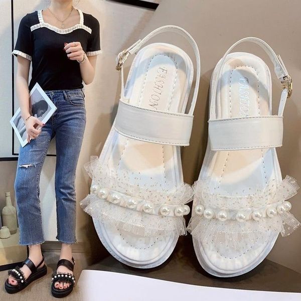 

sandals 2021 summer thick bottom non-slip round head female beach sandalias ladies woman designer open-toe casual women shoe, Black