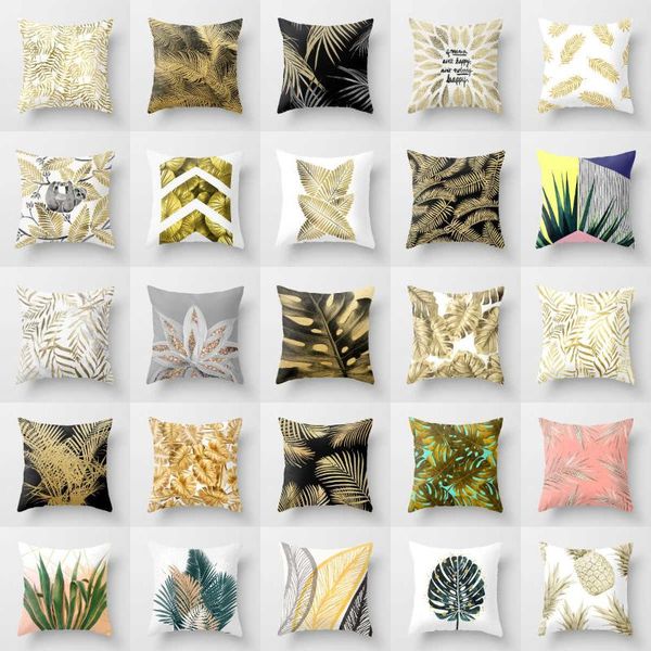 

cushion/decorative pillow gold tropical leaves cushion covers palm monstera agave print modern nordic decorative pillows case sofa couch thr