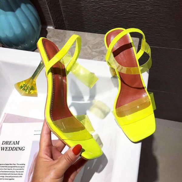 

yellow white pvc jelly sandals crystal open toe perspex sike high heels women transparent heel 9cm pumps size 40, Black