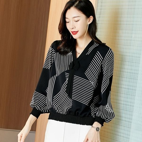 

women spring autumn style chiffon blouses shirts lady casual long sleeve v-neck chiffon blusas dd8808 210317, White