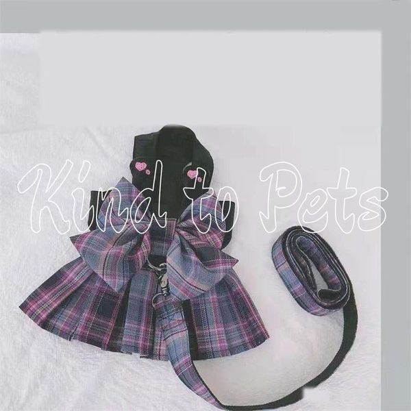 

cat costumes cute pet dog plaid clothes jk large bow vest leash teddy bichon 6 size cosplay skirt daily kawaii dress