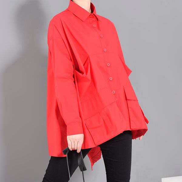 

skirt setting fashion tide spring 2021 female red pocket big shirt lapel sleeve, Black