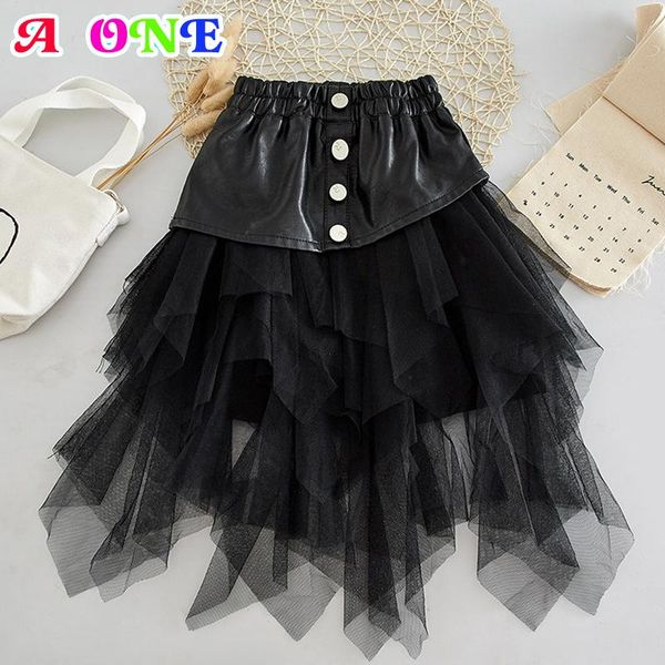 

skirts autumn winter baby girl skirt kids tutu fashion pu patchwork lace girls bottom clothes 2 to 8 years, Blue