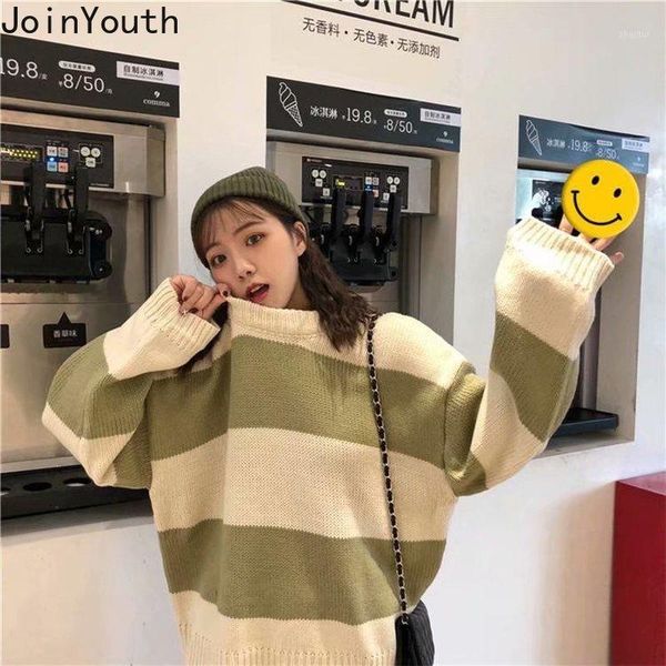 

women's sweaters joinyouth korean women sweater o neck pullovers stripe wild blusas mujer de moda 2021 loose cute full warm clothes 098, White;black