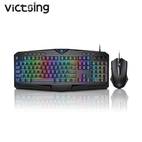 

victsing pc264 gaming keyboard and mouse set pc wired with rgb backlit usb ergonomic 3200dpi for gamer combos