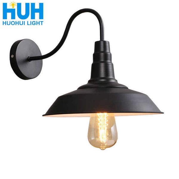 Vintage Duvar Lambası LED Işık E27 Edison Işık Loft Retro Demir Boya Amerikan Eski Stil Basitlik Siyah Pot Kapak Ile Lamba Gölge 210724