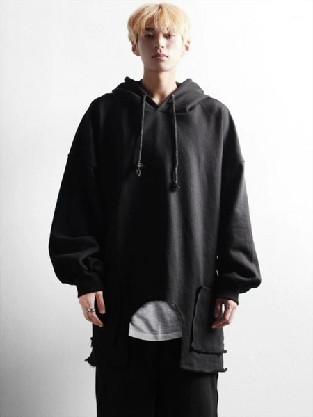 

men's hoodies & sweatshirts long-sleeved hoodie spring and autumn personality irregular rough edge design fashion loose large size, Black
