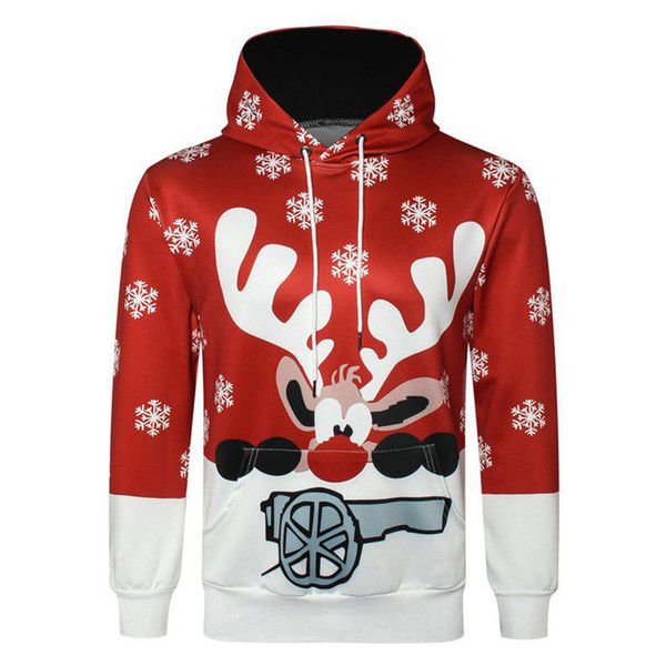 

christmas 3d printing moose head hoodie visual impact party punk gothic round neck sweater hoodie, Black