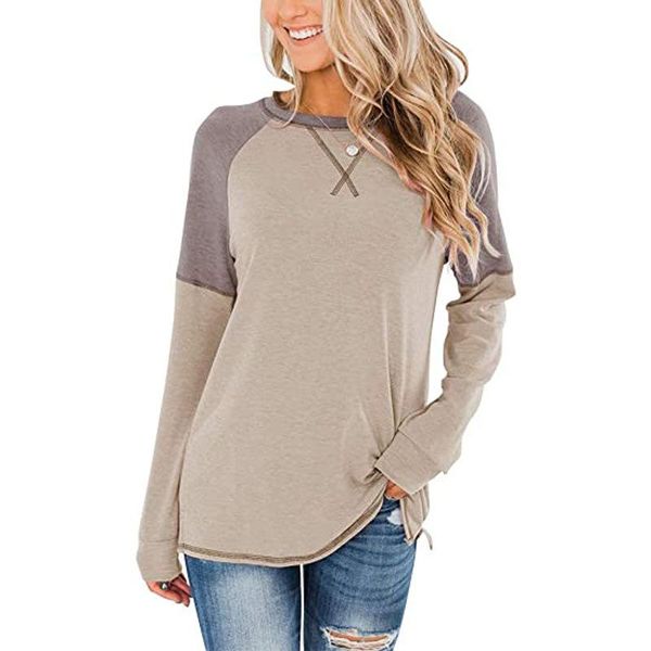 

women's long sleeve patchwork casual t-shirt loose crew neck white spring autumn ladies street splicing plus size tees 2xl